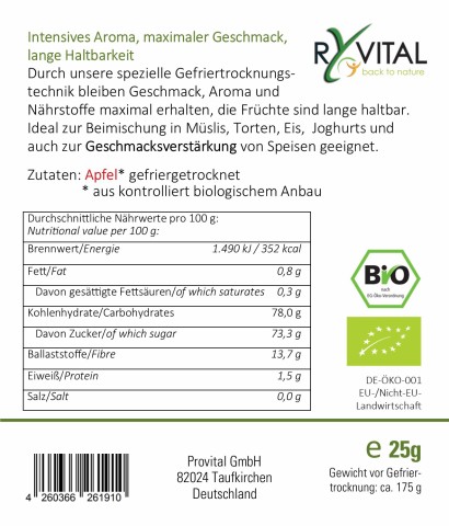 Provital RyVital Biologische gevriesdroogde appel 25g 1 Pak -3- Anifit